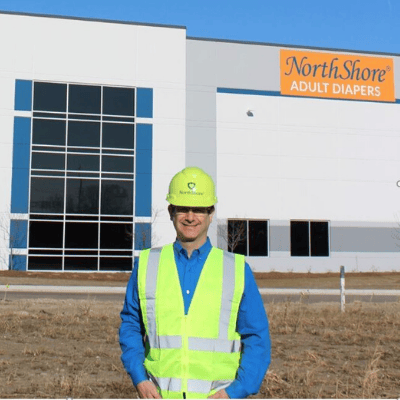 NorthShore Founder, Adam Greenberg in front of new Headquarters in Green Oaks, Illinois