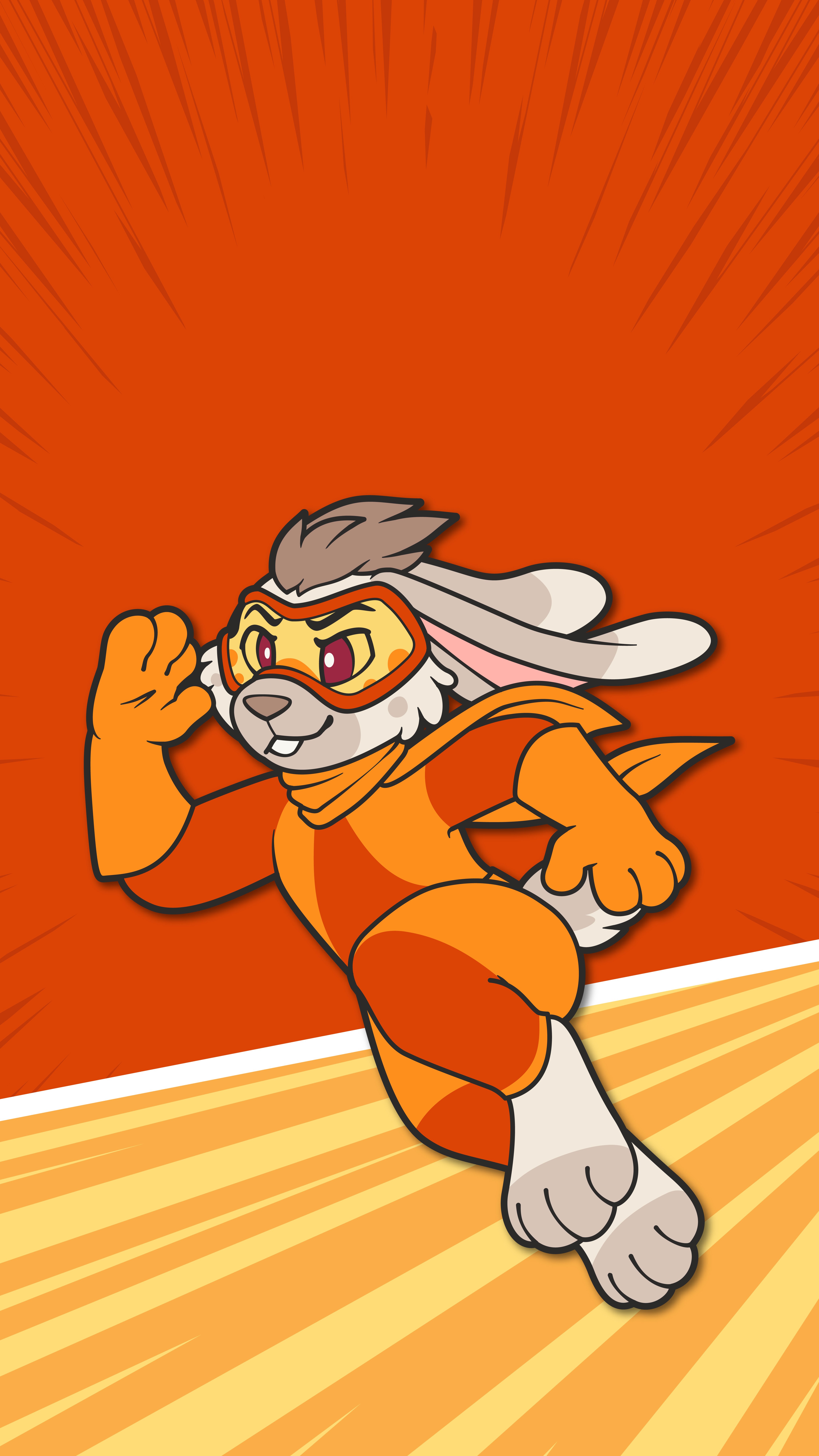 Super bunny in orange jumpsuit sprinting with energy trails