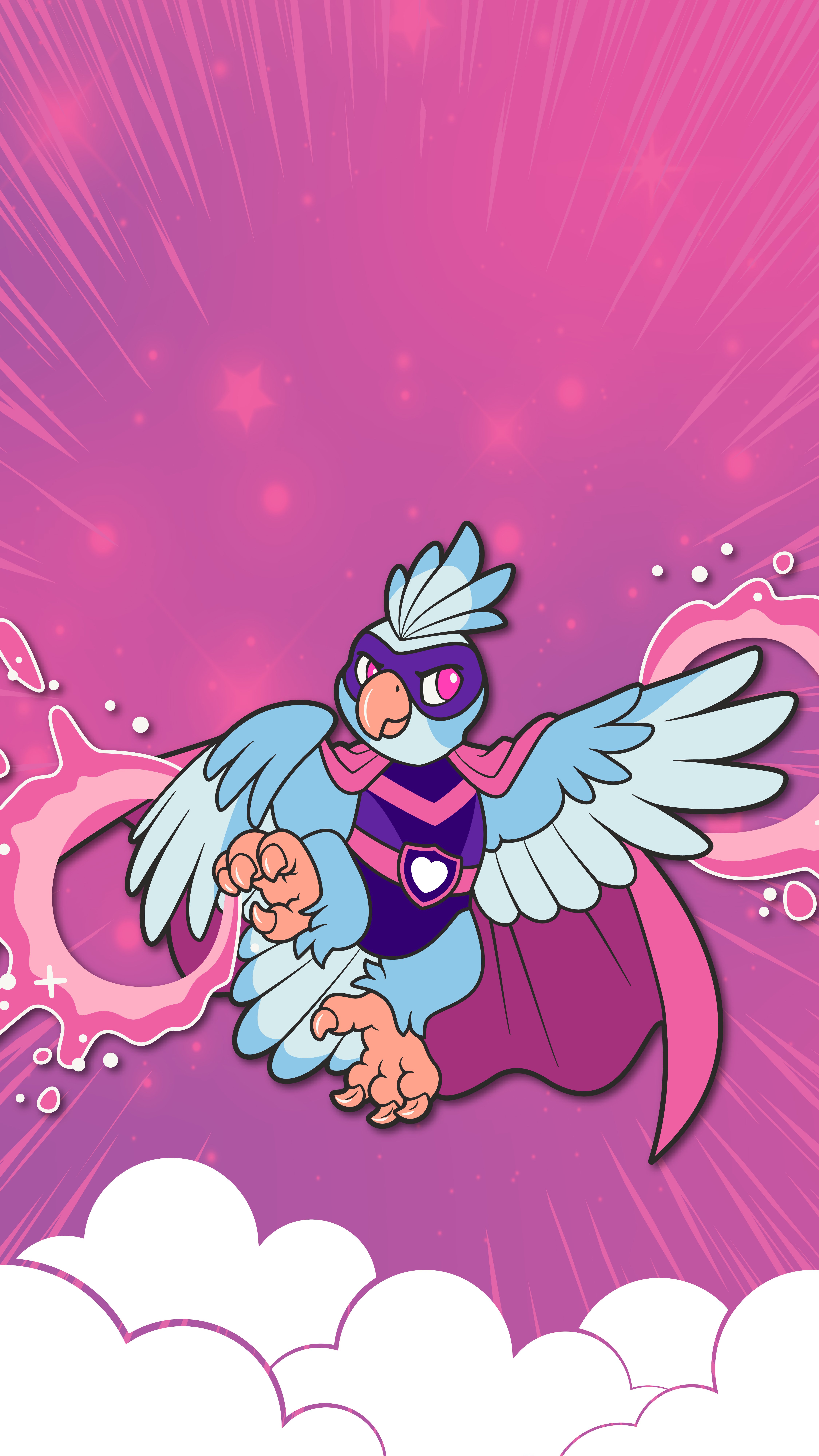 Parrot superhero summoning energy with pink background